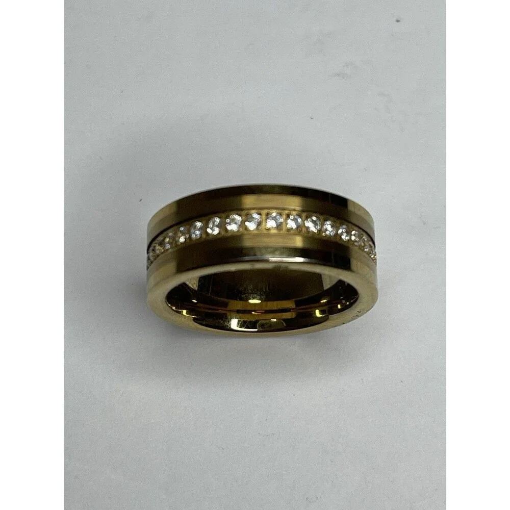 Wedding Eternity Band Gold Tungsten Carbide Cubic Zirconia 8mm Ring Size 9 FLAW